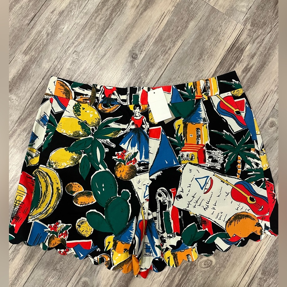 J crew post card print high waisted shorts